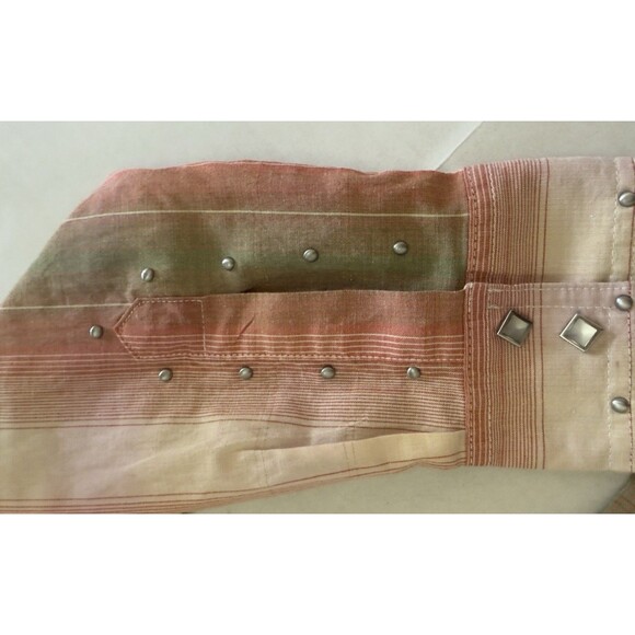 Y2K Wrangler Western Shirt Aztec Pearl Snap Embroidered Pink Stripe Womens Med - Picture 9 of 11
